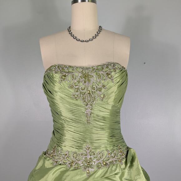 Vintage Prom Dress Ball Gown Maxi 10 Green Y2K Fairy Princess Beaded Strapless - Picture 4 of 16